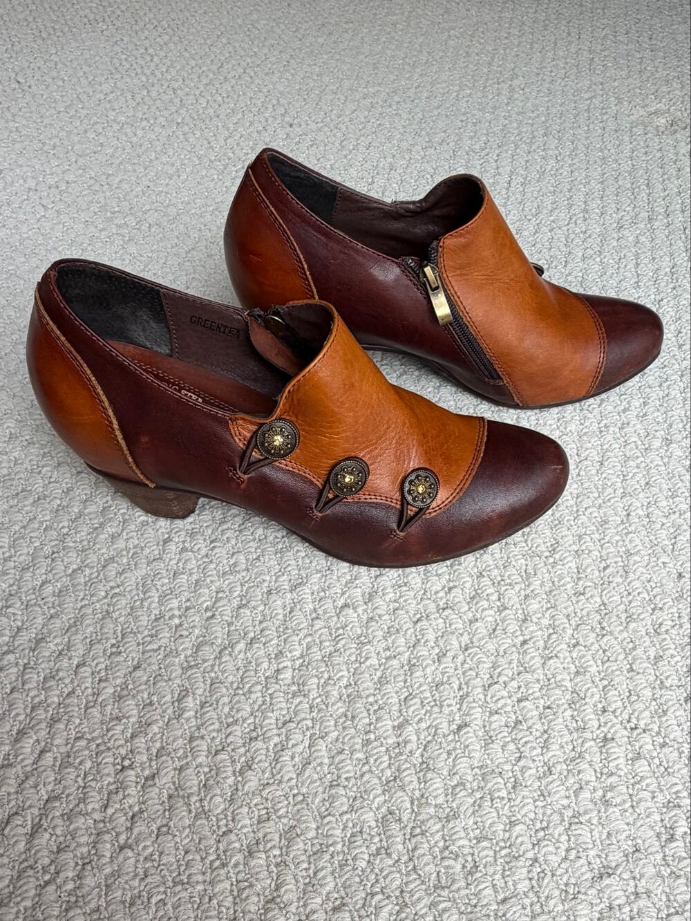 L'Artiste Spring Step GREENTEA Leather Ankle Booties Size EU 40 Woman’s 9 Boho